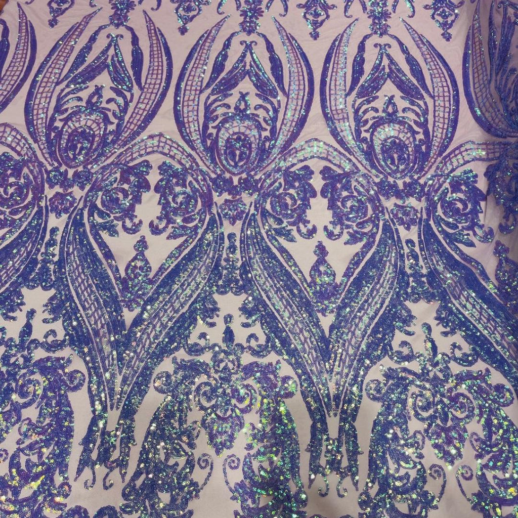 Lavender Iridescent - Marvelous Luxury Shiny Sequin 4-Way Stretch Mesh Fabric – Prom & Evening Dress Material By The Yard.