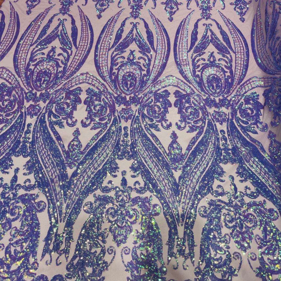 Lavender Iridescent - Marvelous Luxury Shiny Sequin 4-Way Stretch Mesh Fabric – Prom & Evening Dress Material By The Yard.