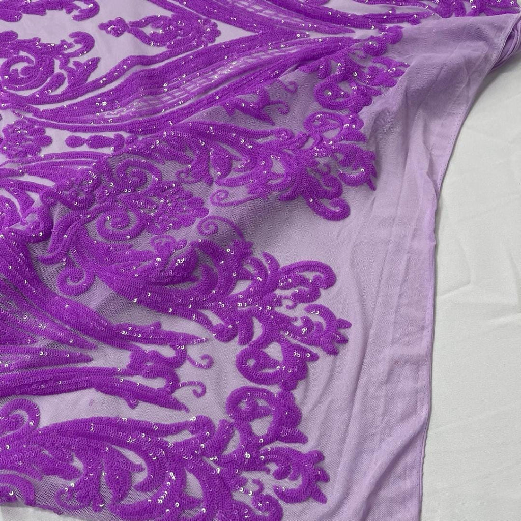 Orchid Lilac - Marvelous Luxury Shiny Sequin 4-Way Stretch Mesh Fabric – Prom & Evening Dress Material By The Yard.