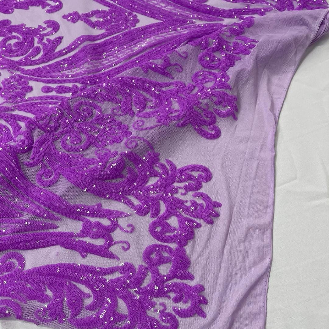 Orchid Lilac - Marvelous Luxury Shiny Sequin 4-Way Stretch Mesh Fabric – Prom & Evening Dress Material By The Yard.