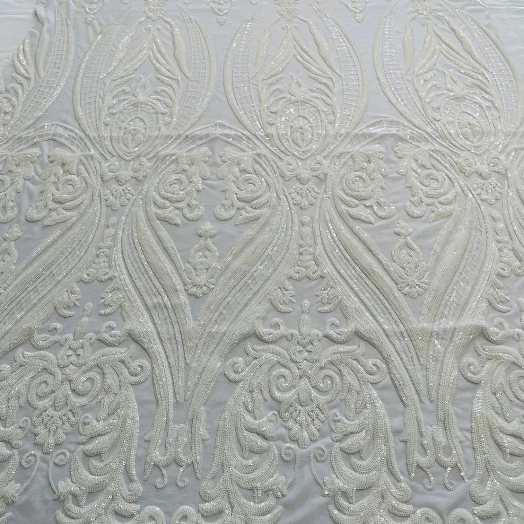 White - Marvelous Luxury Shiny Sequin 4-Way Stretch Mesh Fabric – Prom & Evening Dress Material By The Yard.