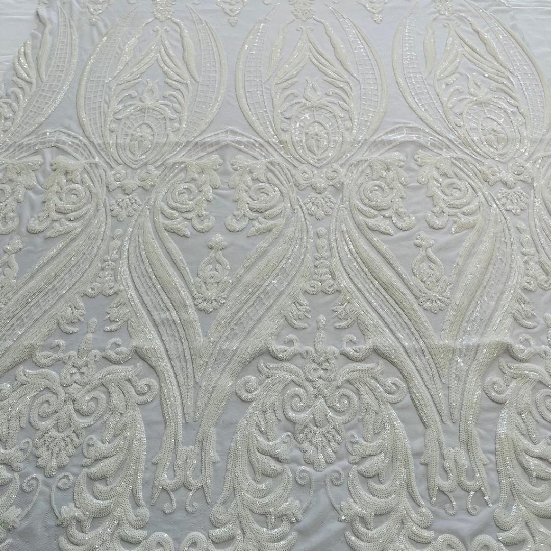 White - Marvelous Luxury Shiny Sequin 4-Way Stretch Mesh Fabric – Prom & Evening Dress Material By The Yard.