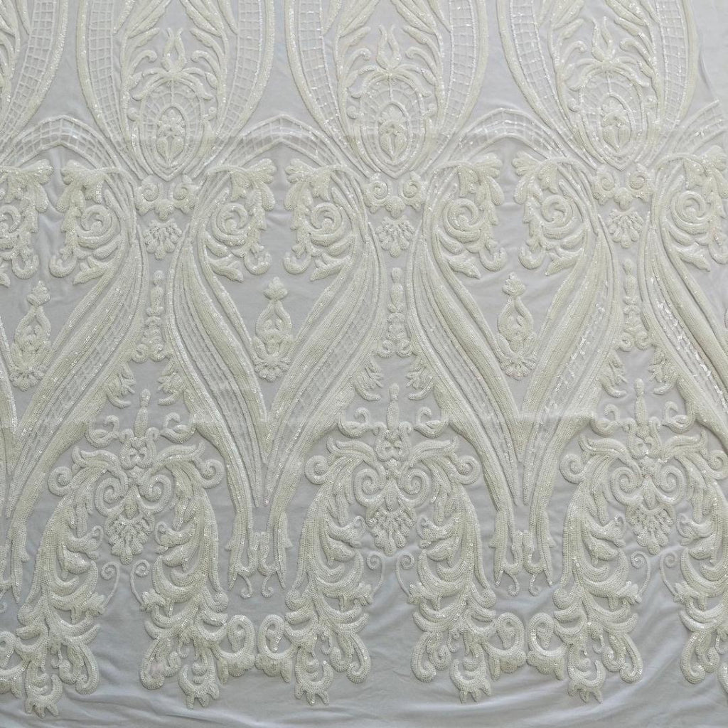 White - Marvelous Luxury Shiny Sequin 4-Way Stretch Mesh Fabric – Prom & Evening Dress Material By The Yard.
