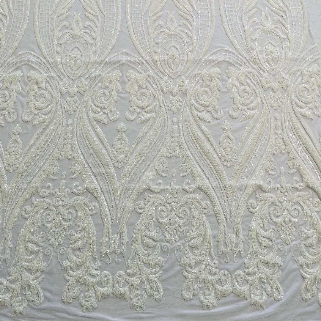 White - Marvelous Luxury Shiny Sequin 4-Way Stretch Mesh Fabric – Prom & Evening Dress Material By The Yard.