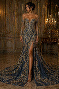 Gold/Black - Marvelous Luxury Shiny Sequin 4-Way Stretch Mesh Fabric – Prom & Evening Dress Material By The Yard.