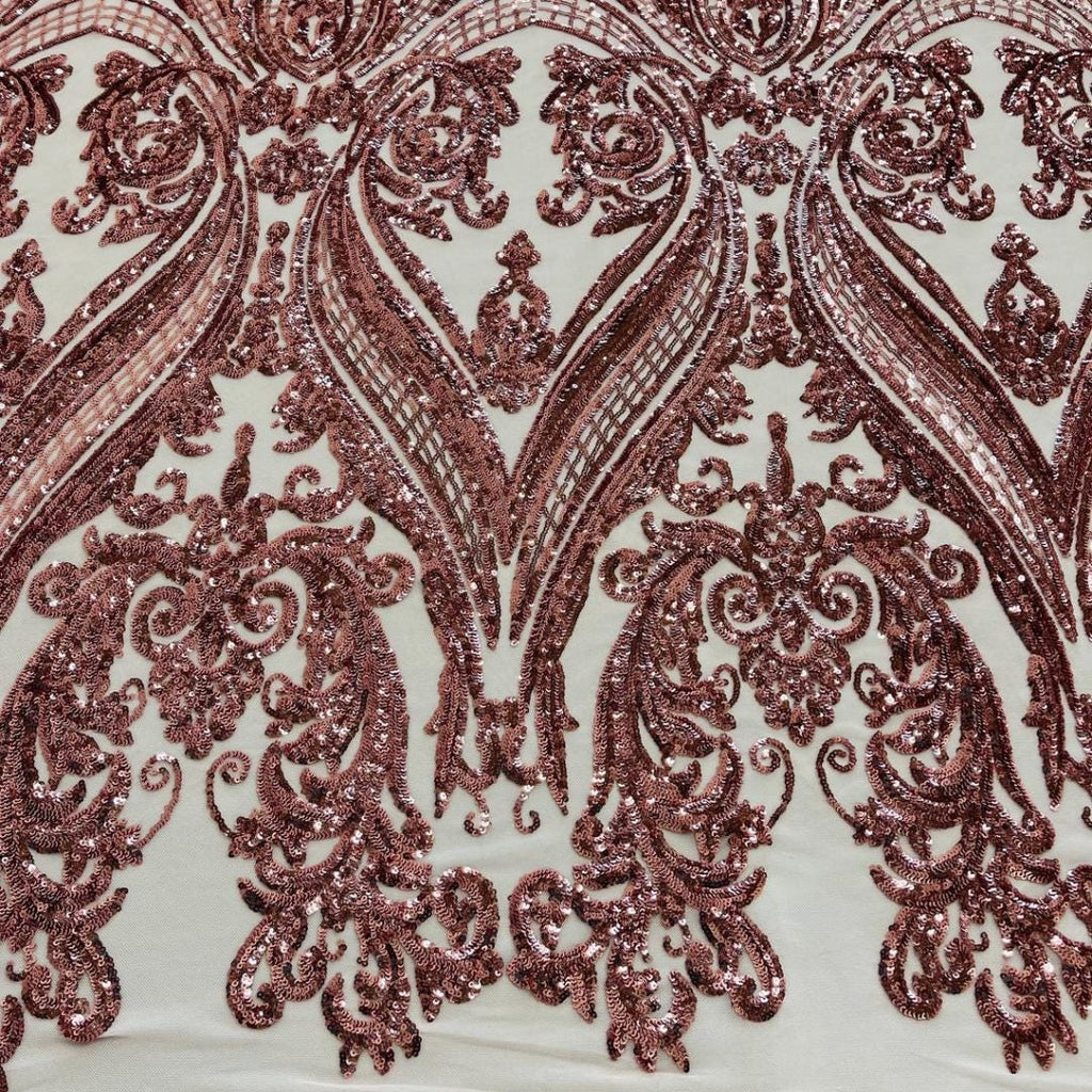 Dusty Rose - Marvelous Luxury Shiny Sequin 4-Way Stretch Mesh Fabric – Prom & Evening Dress Material By The Yard.