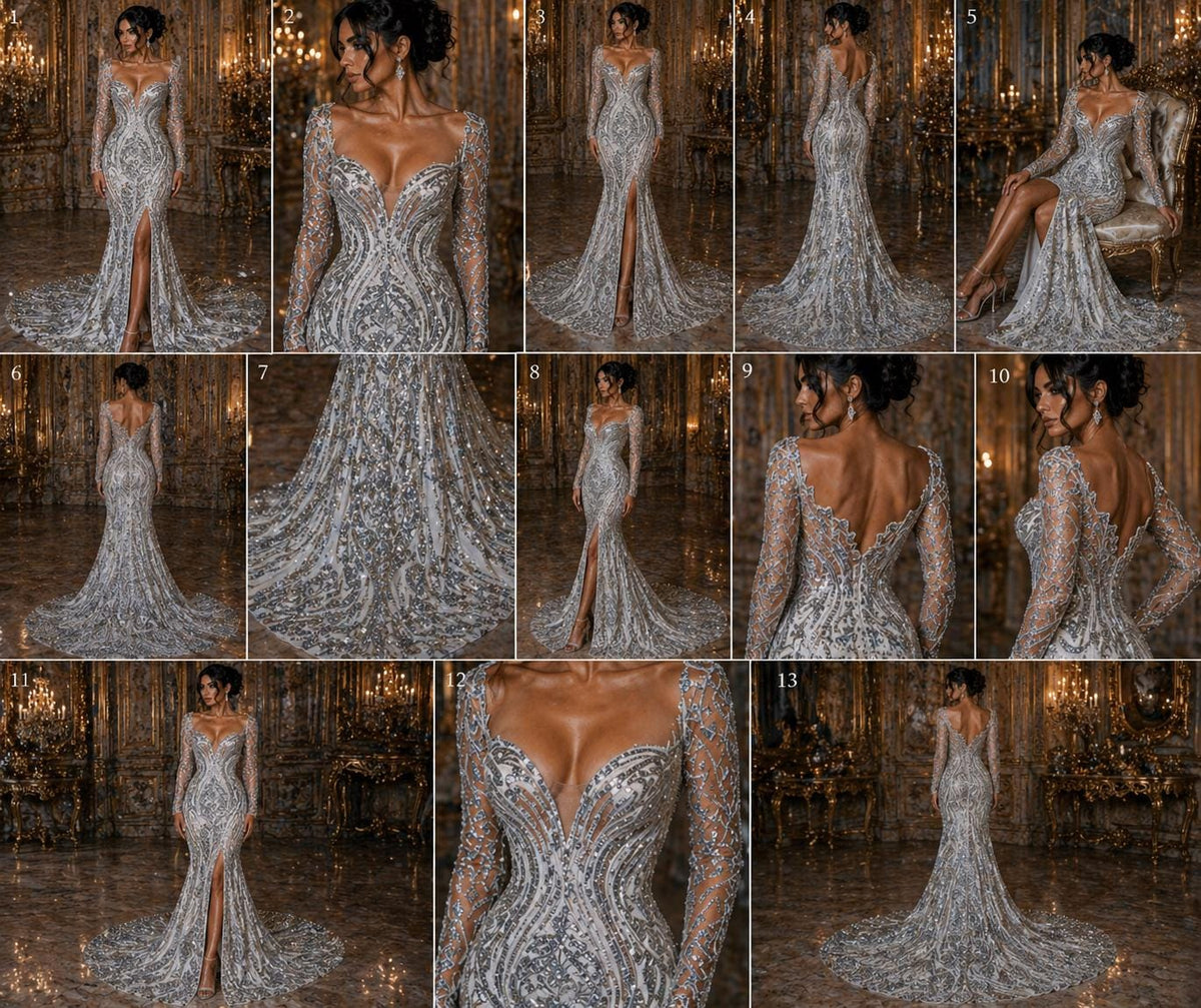 Silver - Marvelous Luxury Shiny Sequin 4-Way Stretch  Mesh Fabric – Prom & Evening Dress Material By The Yard.