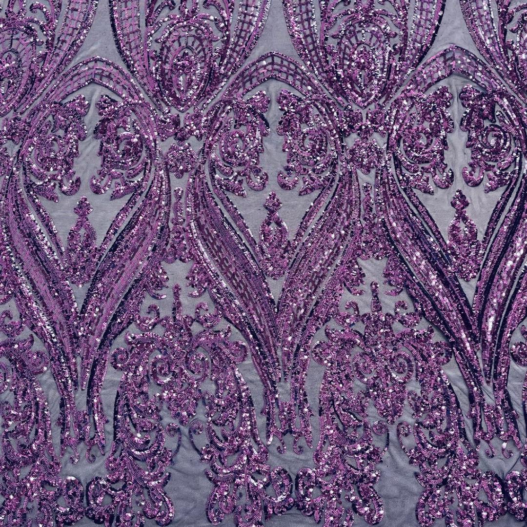 Purple - Marvelous Luxury Shiny Sequin 4-Way Stretch Mesh Fabric – Prom & Evening Dress Material By The Yard.