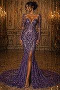 Purple - Marvelous Luxury Shiny Sequin 4-Way Stretch Mesh Fabric – Prom & Evening Dress Material By The Yard.