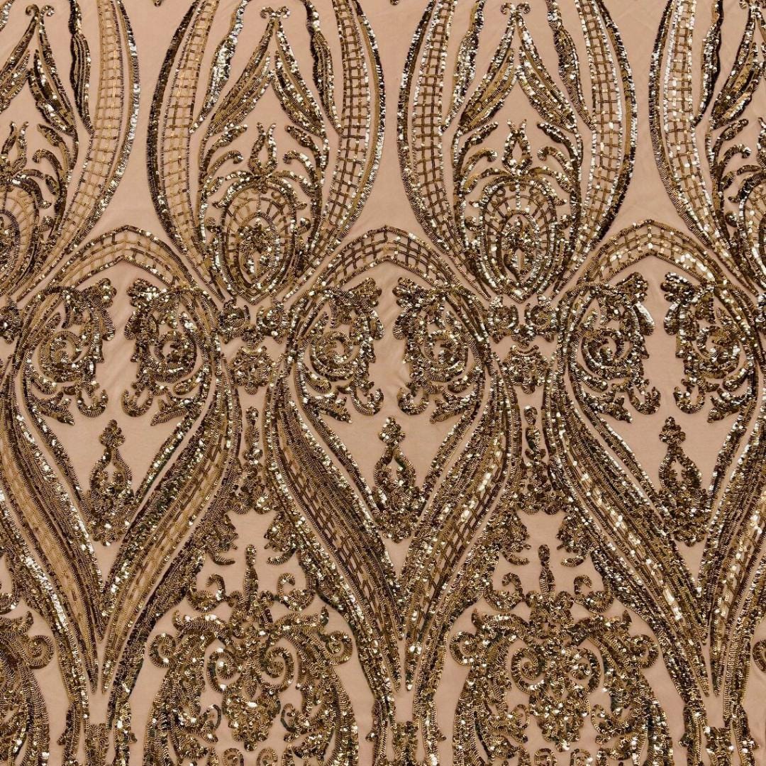Skin/Nude - Marvelous Luxury Shiny Sequin 4-Way Stretch Mesh Fabric – Prom & Evening Dress Material By The Yard.