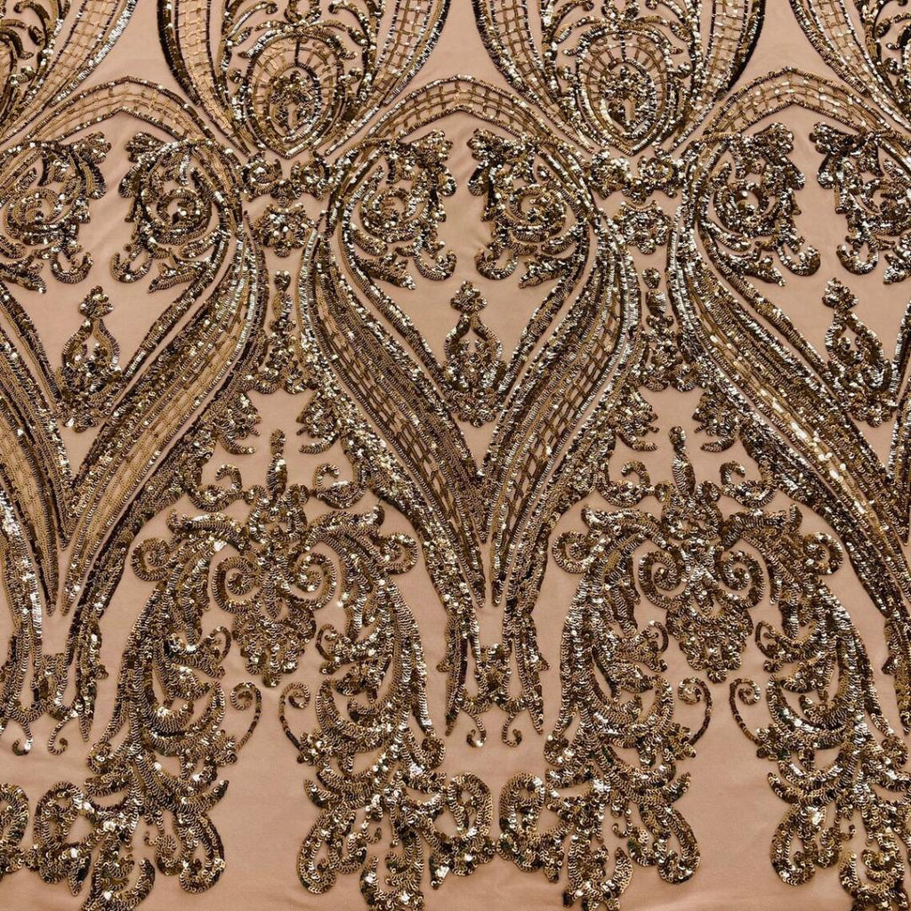 Skin/Nude - Marvelous Luxury Shiny Sequin 4-Way Stretch Mesh Fabric – Prom & Evening Dress Material By The Yard.