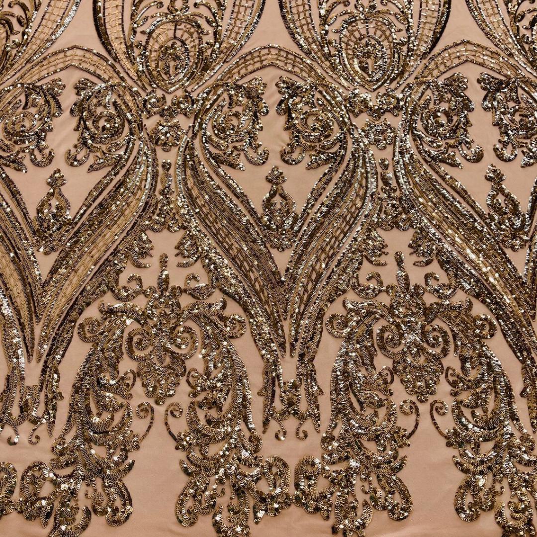 Skin/Nude - Marvelous Luxury Shiny Sequin 4-Way Stretch Mesh Fabric – Prom & Evening Dress Material By The Yard.