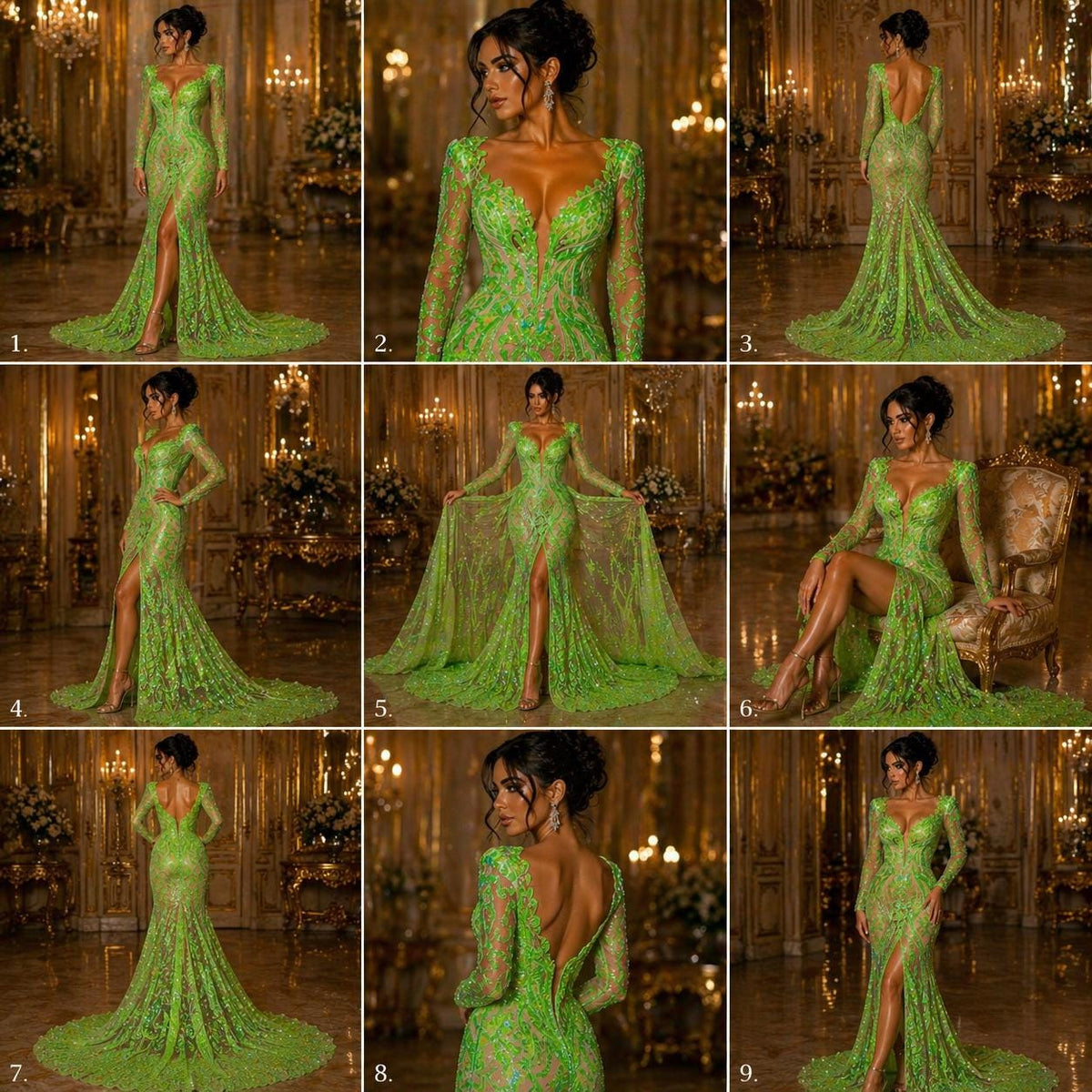 Neon Green Iridescent - Marvelous Luxury Shiny Sequin 4-Way Stretch Mesh Fabric – Prom & Evening Dress Material By The Yard.