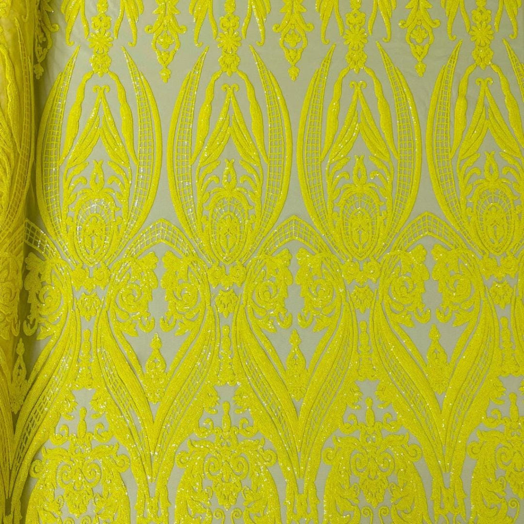 Yellow - Marvelous Luxury Shiny Sequin 4-Way Stretch Mesh Fabric – Prom & Evening Dress Material By The Yard.