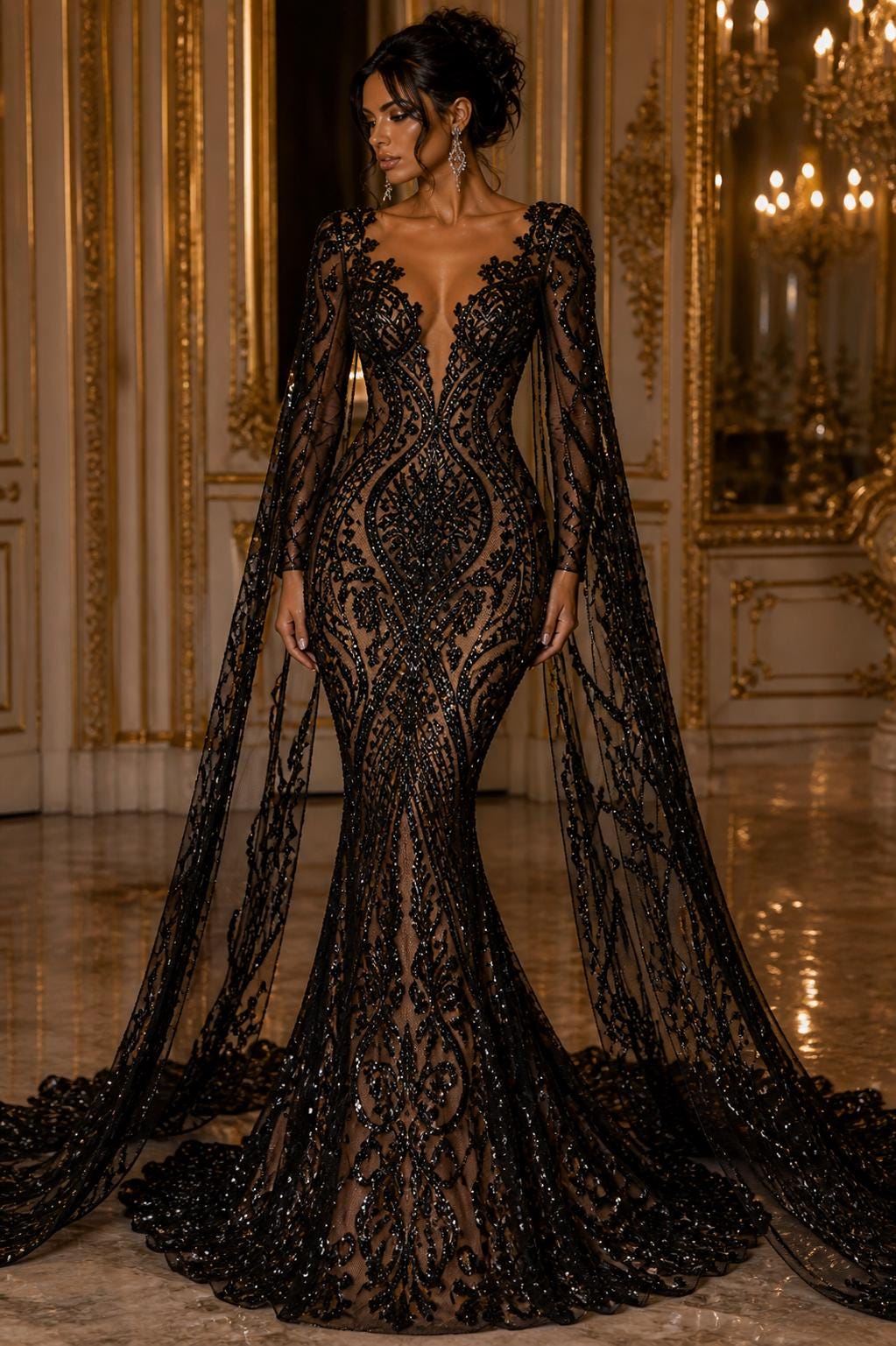 Black - Marvelous Luxury Shiny Sequin 4-Way Stretch Mesh Fabric – Prom & Evening Dress Material By The Yard.