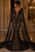 Black - Marvelous Luxury Shiny Sequin 4-Way Stretch Mesh Fabric – Prom & Evening Dress Material By The Yard.