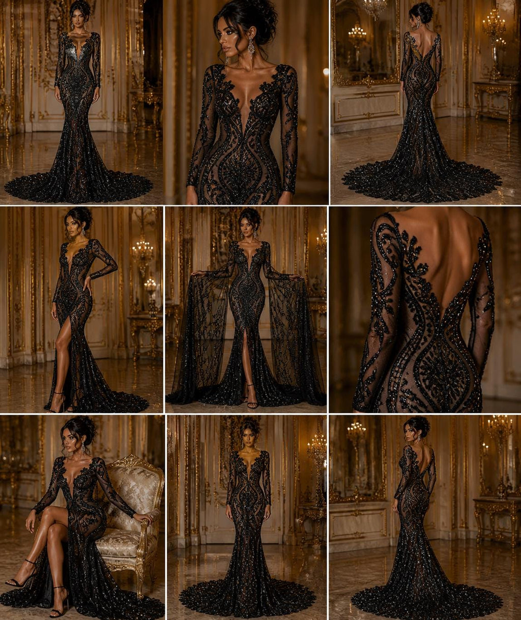 Black - Marvelous Luxury Shiny Sequin 4-Way Stretch Mesh Fabric – Prom & Evening Dress Material By The Yard.