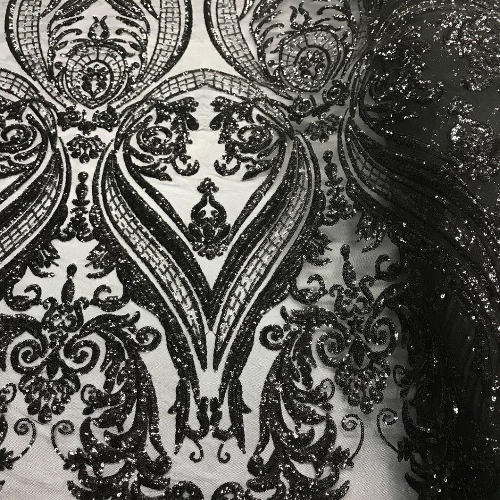 Black - Marvelous Luxury Shiny Sequin 4-Way Stretch Mesh Fabric – Prom & Evening Dress Material By The Yard.