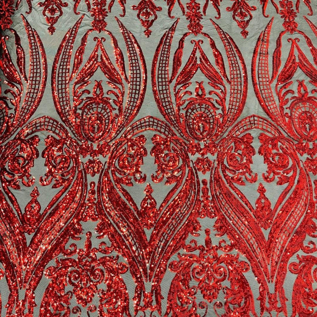 Red/Black - Marvelous Luxury Shiny Sequin 4-Way Stretch Mesh Fabric – Prom & Evening Dress Material By The Yard.