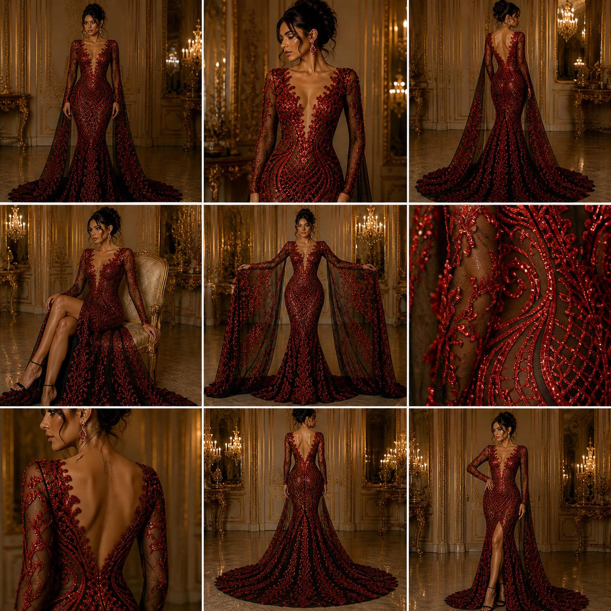 Red/Black - Marvelous Luxury Shiny Sequin 4-Way Stretch Mesh Fabric – Prom & Evening Dress Material By The Yard.