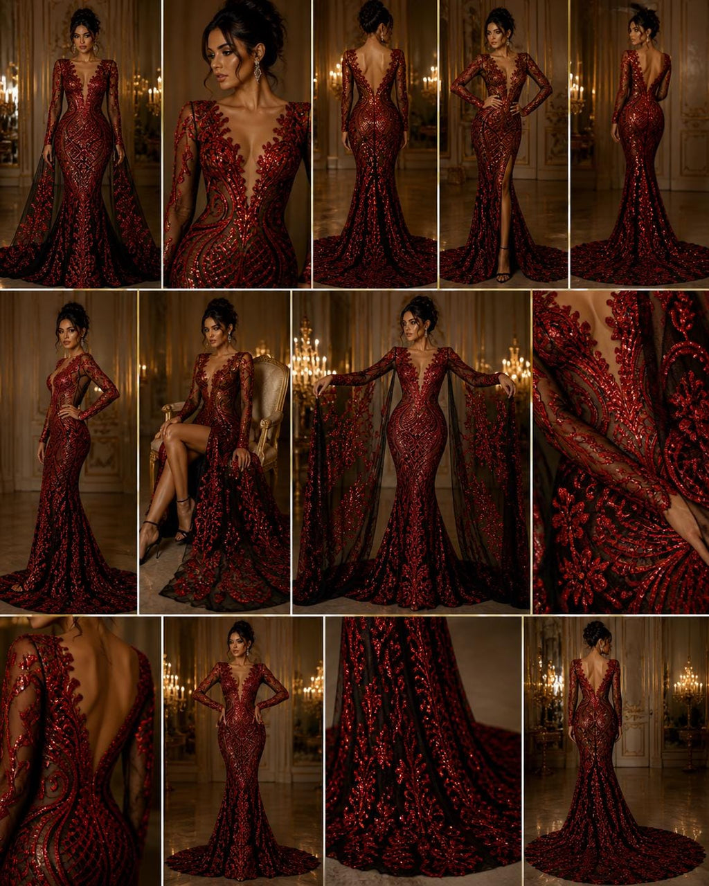 Red/Black - Marvelous Luxury Shiny Sequin 4-Way Stretch Mesh Fabric – Prom & Evening Dress Material By The Yard.