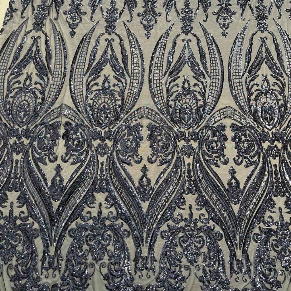 Navy Blue - Marvelous Luxury Shiny Sequin 4-Way Stretch Mesh Fabric – Prom & Evening Dress Material By The Yard.