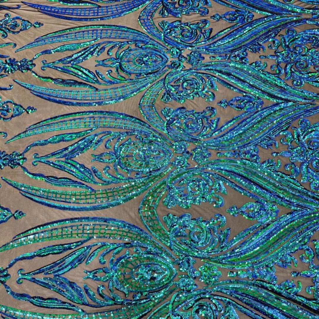 Green Iridescent - Marvelous Luxury Shiny Sequin 4-Way Stretch Mesh Fabric – Prom & Evening Dress Material By The Yard.