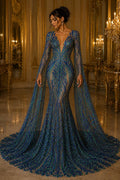 Green Iridescent - Marvelous Luxury Shiny Sequin 4-Way Stretch Mesh Fabric – Prom & Evening Dress Material By The Yard.