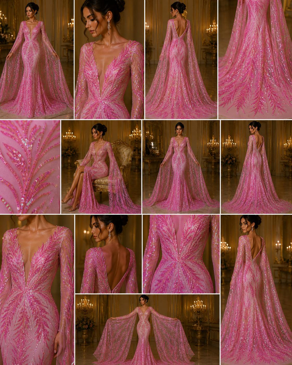 Feather Illusion Iridescent Luxury Shiny Sequin - PINK - 4 Way Stretch Mesh Fabric – Prom & Evening Dress Material By The Yard.