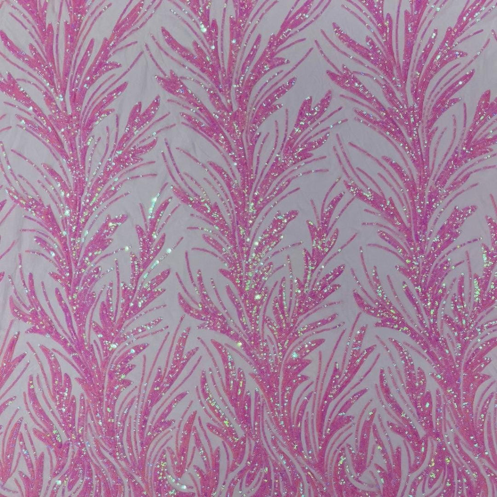 Feather Illusion Iridescent Luxury Shiny Sequin - PINK - 4 Way Stretch Mesh Fabric – Prom & Evening Dress Material By The Yard.