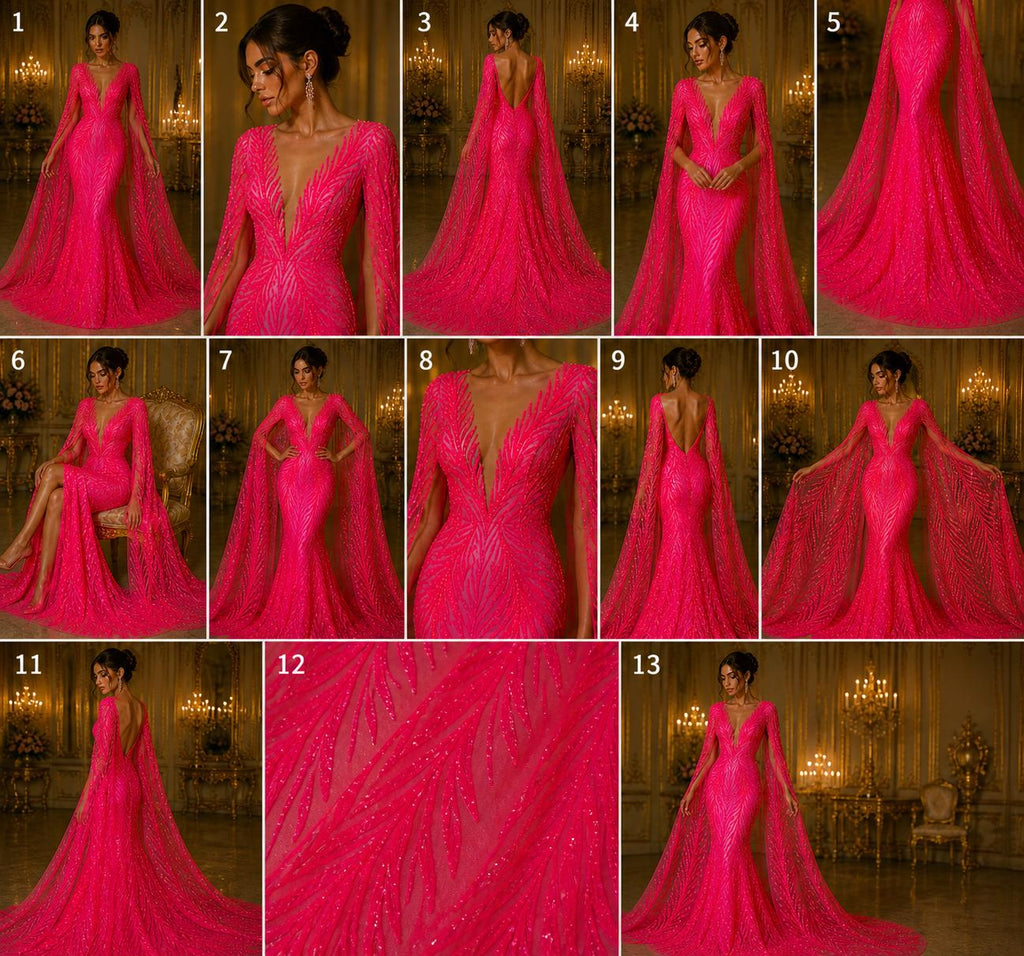 Feather Illusion Iridescent Luxury Shiny Sequin - HOT PINK - 4 Way Stretch Mesh Fabric – Prom & Evening Dress Material By The Yard.