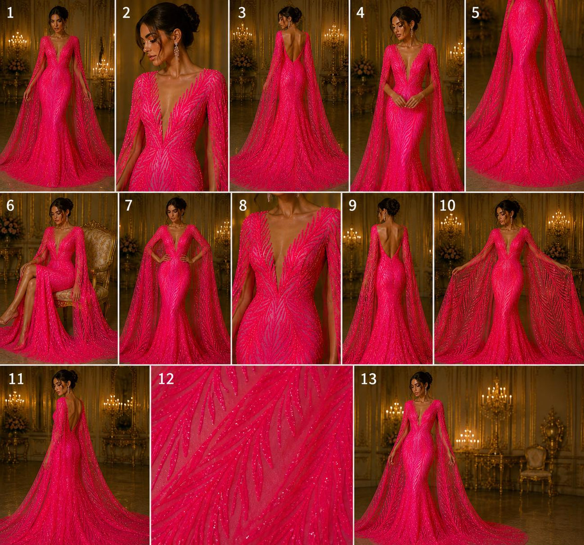 Feather Illusion Iridescent Luxury Shiny Sequin - HOT PINK - 4 Way Stretch Mesh Fabric – Prom & Evening Dress Material By The Yard.