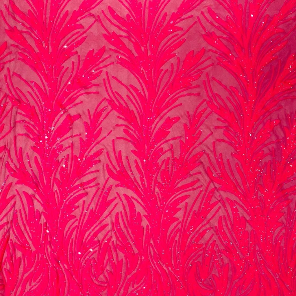 Feather Illusion Iridescent Luxury Shiny Sequin - HOT PINK - 4 Way Stretch Mesh Fabric – Prom & Evening Dress Material By The Yard.