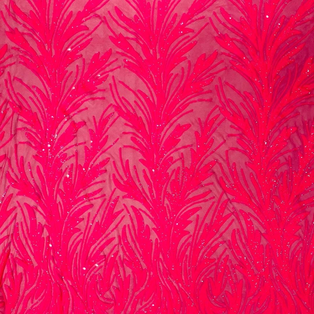 Feather Illusion Iridescent Luxury Shiny Sequin - HOT PINK - 4 Way Stretch Mesh Fabric – Prom & Evening Dress Material By The Yard.