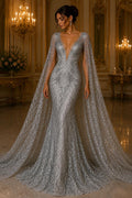 Feather Illusion Luxury Shiny Sequin - SILVER- 4 Way Stretch Mesh Fabric – Prom & Evening Dress Material By The Yard.