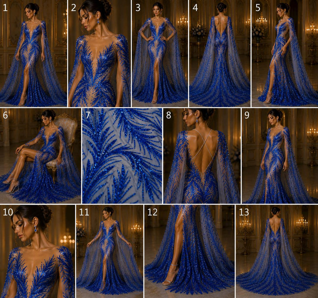 Feather Illusion Luxury Shiny Sequin - ROYAL - 4 Way Stretch Mesh Fabric – Prom & Evening Dress Material By The Yard.