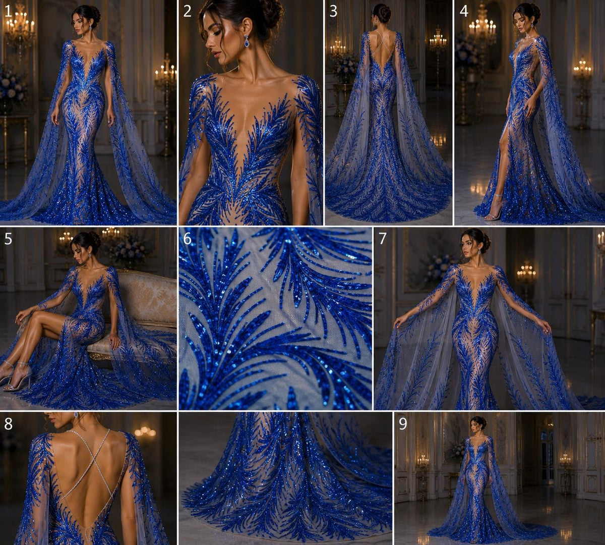 Feather Illusion Luxury Shiny Sequin - ROYAL - 4 Way Stretch Mesh Fabric – Prom & Evening Dress Material By The Yard.