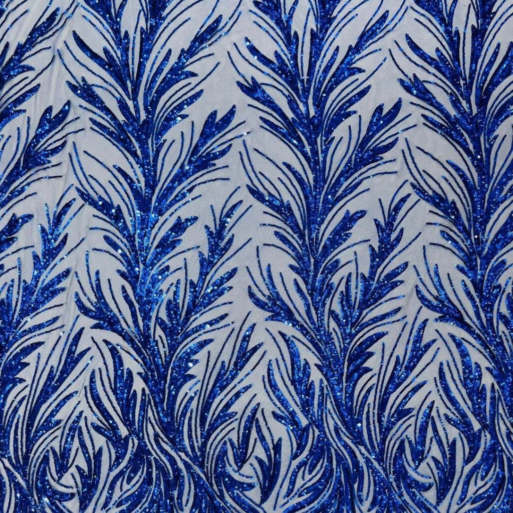 Feather Illusion Luxury Shiny Sequin - ROYAL - 4 Way Stretch Mesh Fabric – Prom & Evening Dress Material By The Yard.