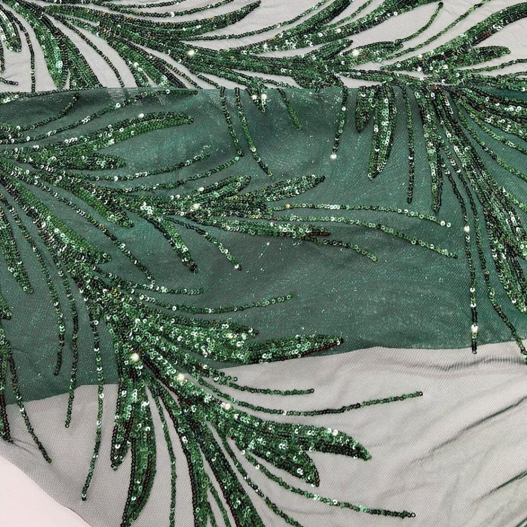 Feather Illusion Luxury Shiny Sequin - HUNTER - 4 Way Stretch Mesh Fabric – Prom & Evening Dress Material By The Yard.