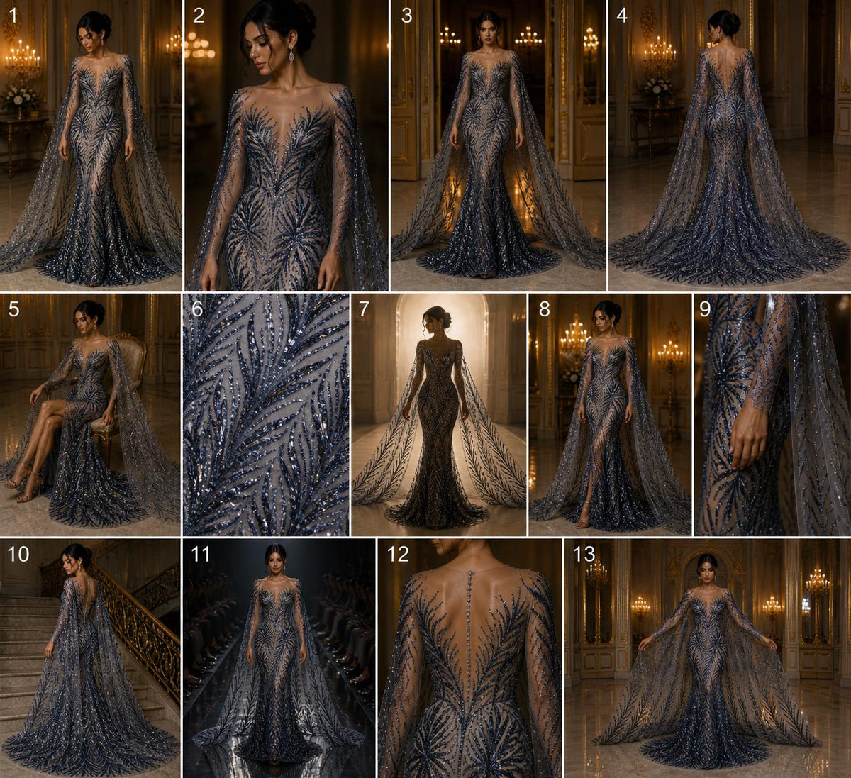 Feather Illusion Luxury Shiny Sequin - NAVY - 4 Way Stretch Mesh Fabric – Prom & Evening Dress Material By The Yard.