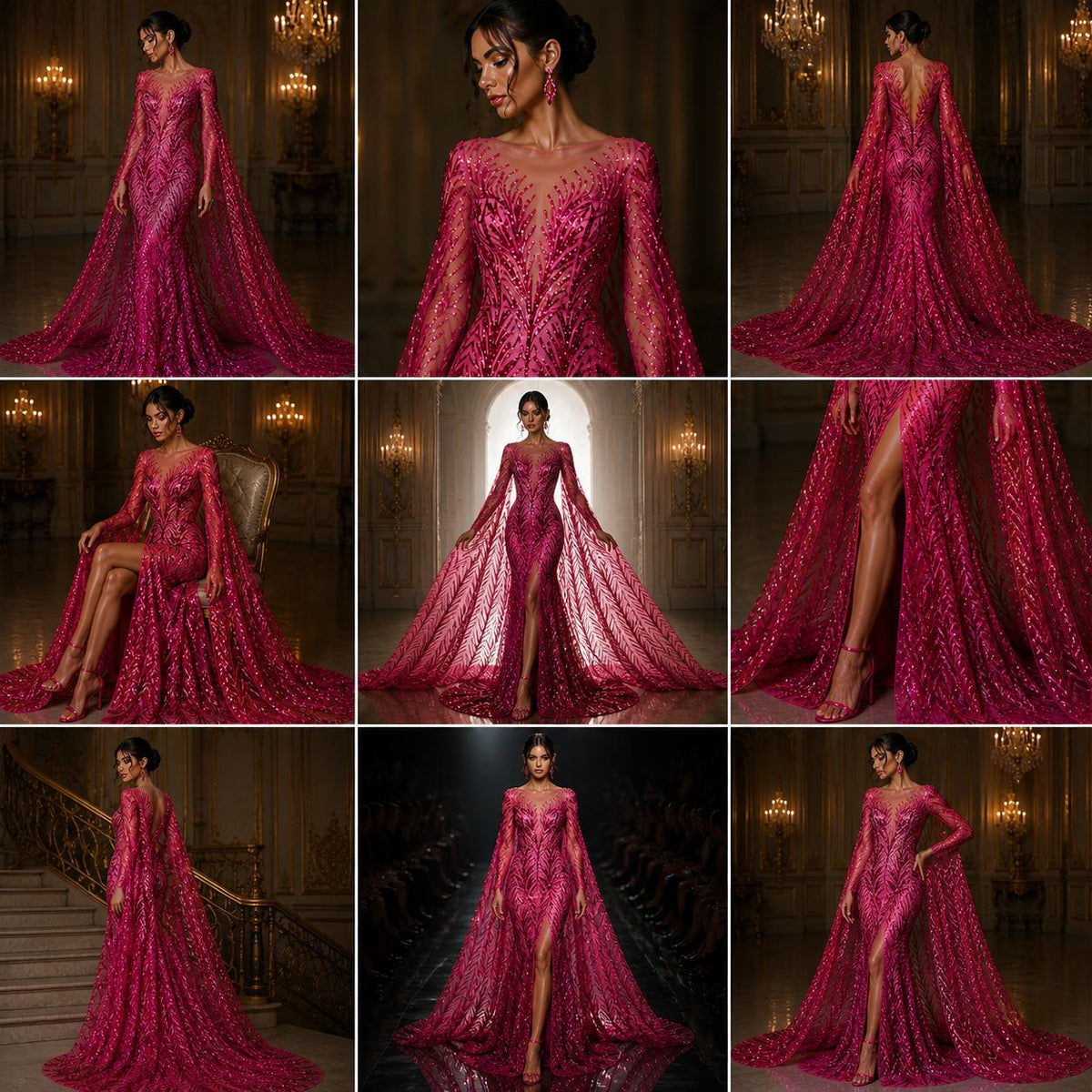 Feather Illusion Luxury Shiny Sequin - FUCHSIA - 4 Way Stretch Mesh Fabric – Prom & Evening Dress Material By The Yard.