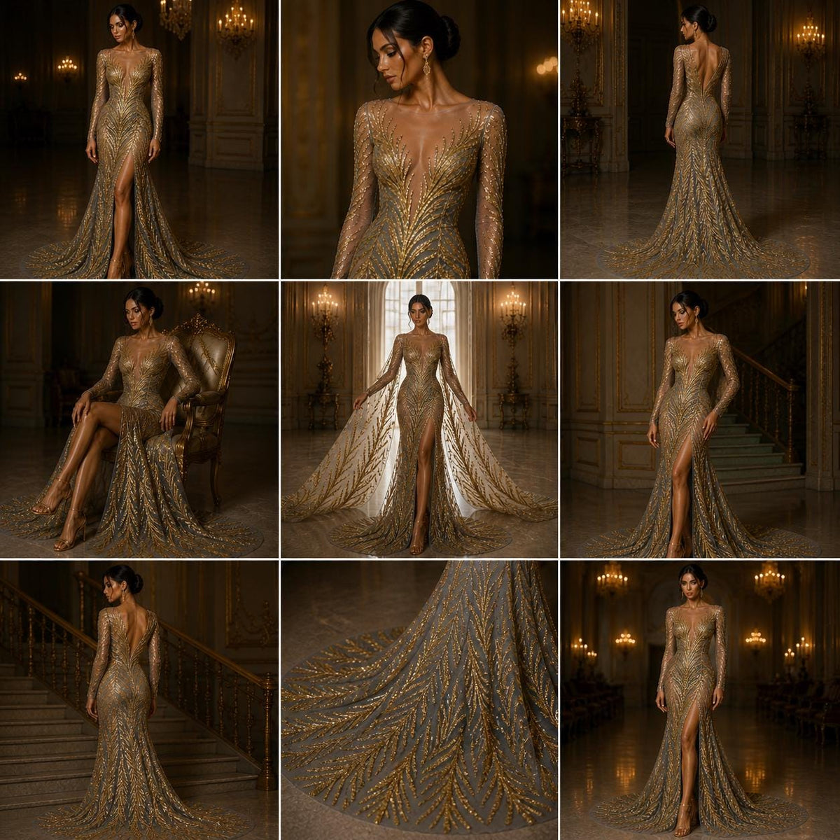 Feather Illusion Luxury Shiny Sequin - GOLD/BLACK - 4 Way Stretch Mesh Fabric – Prom & Evening Dress Material By The Yard.