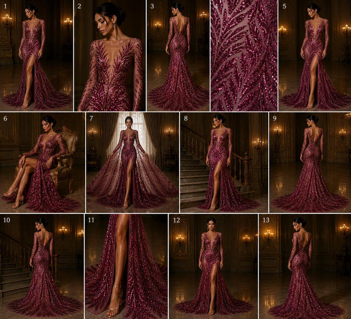 Feather Illusion Luxury Shiny Sequin - PLUM - 4 Way Stretch Mesh Fabric – Prom & Evening Dress Material By The Yard.