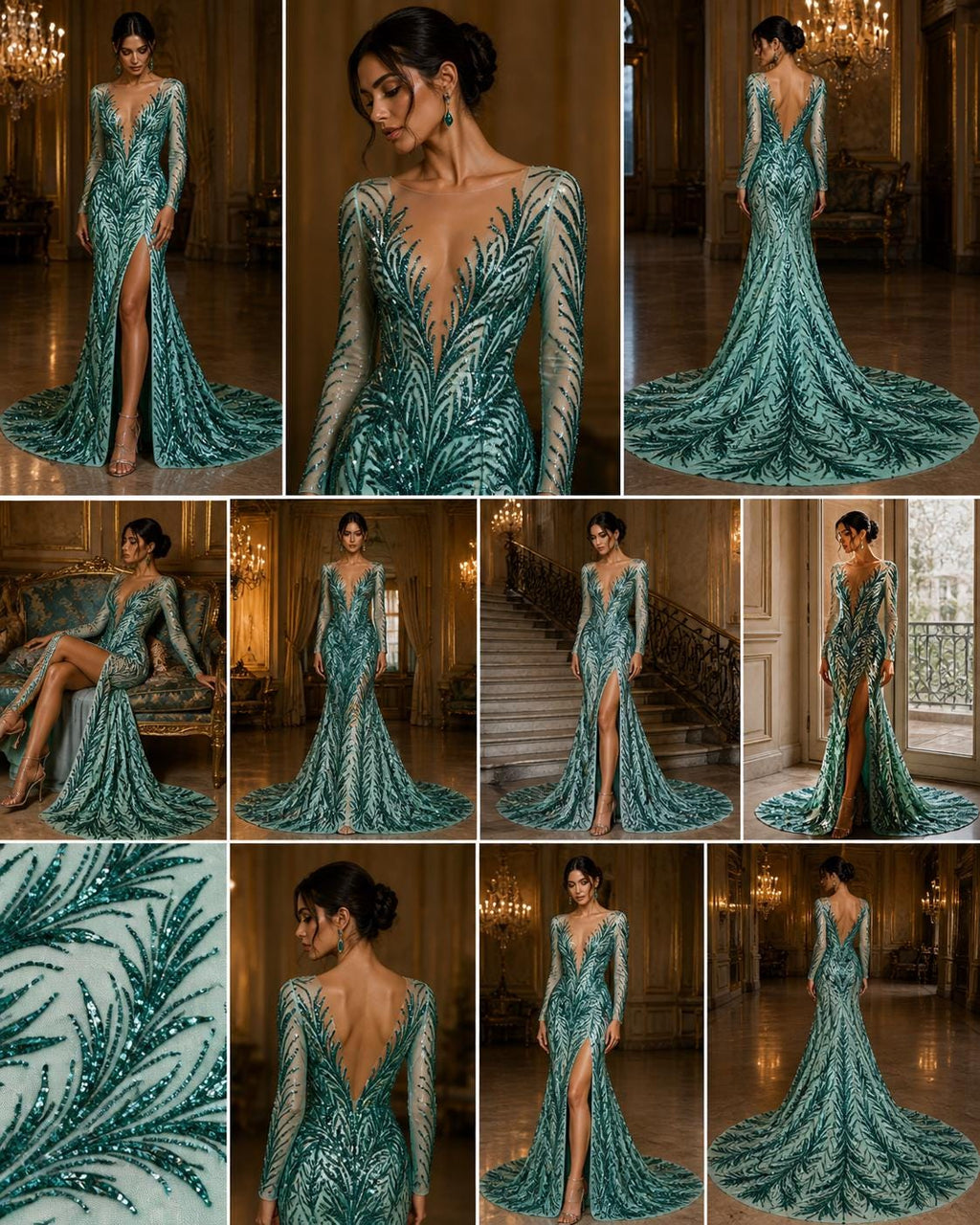 Feather Illusion Luxury Shiny Sequin - EMERALD - 4 Way Stretch Mesh Fabric – Prom & Evening Dress Material By The Yard.