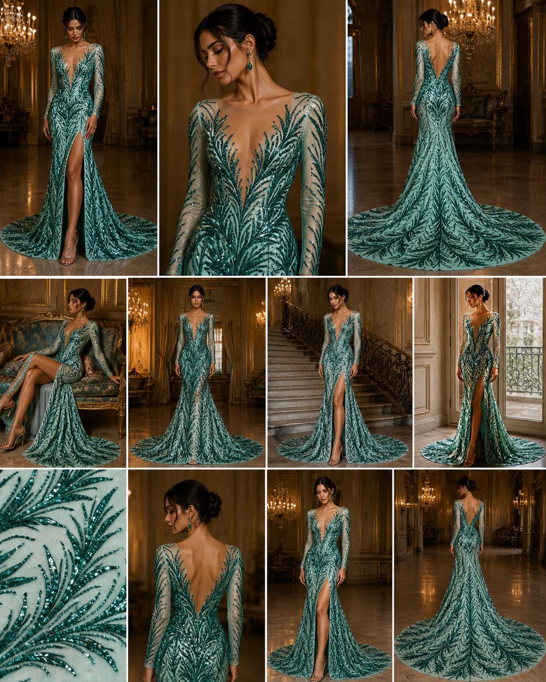 Feather Illusion Luxury Shiny Sequin - EMERALD - 4 Way Stretch Mesh Fabric – Prom & Evening Dress Material By The Yard.