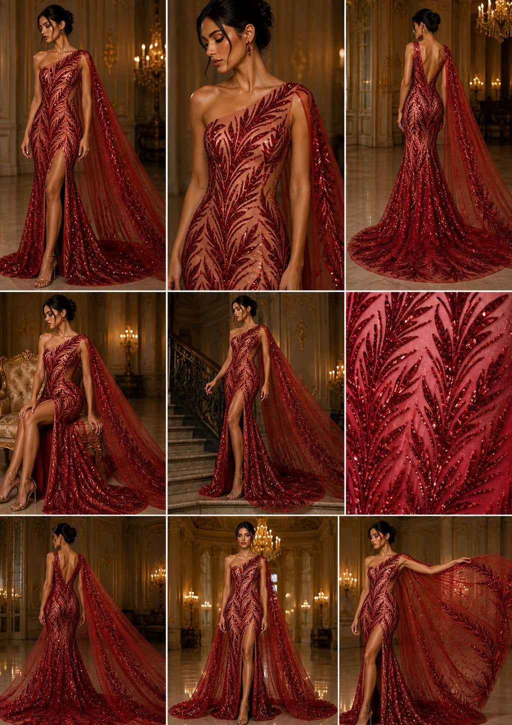 Feather Illusion Luxury Shiny Sequin - BURGUNDY - 4 Way Stretch Mesh Fabric – Prom & Evening Dress Material By The Yard.