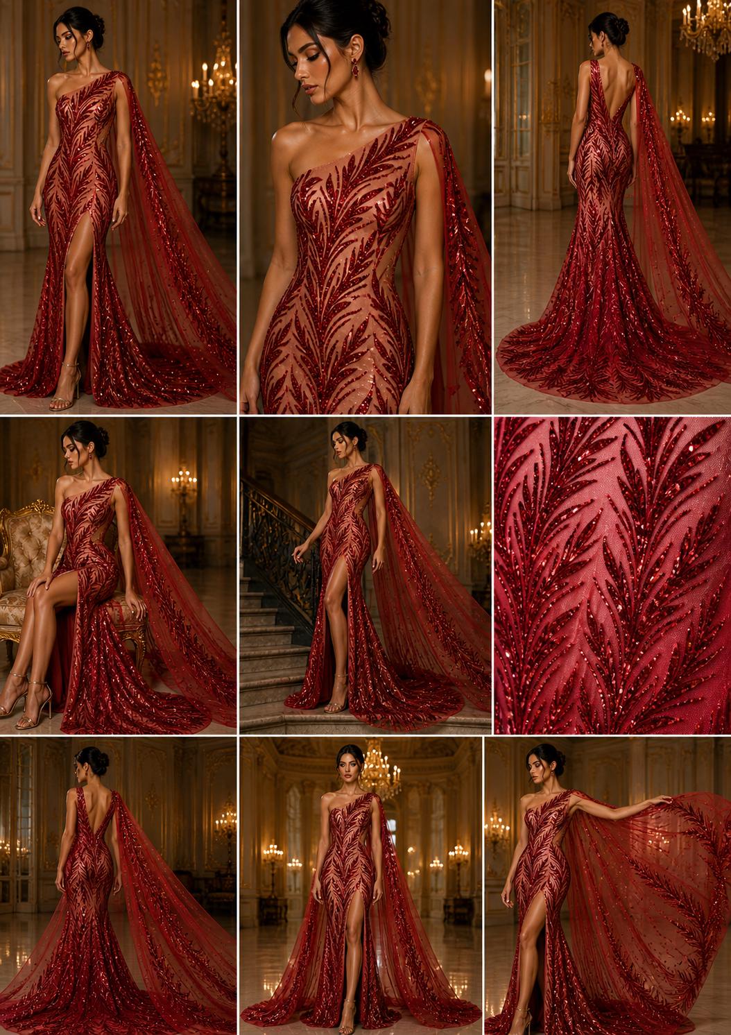 Feather Illusion Luxury Shiny Sequin - BURGUNDY - 4 Way Stretch Mesh Fabric – Prom & Evening Dress Material By The Yard.