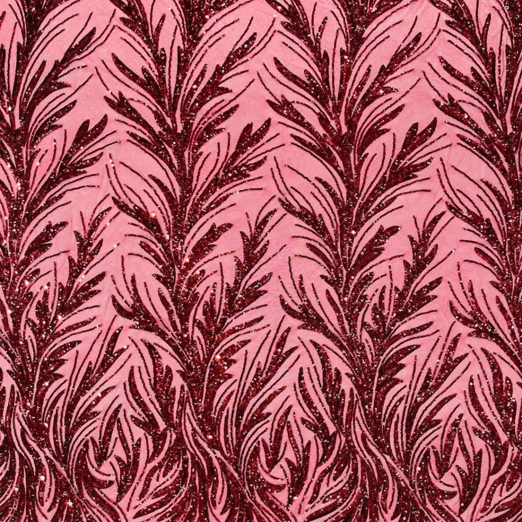 Feather Illusion Luxury Shiny Sequin - RED - 4 Way Stretch Mesh Fabric – Prom & Evening Dress Material By The Yard.