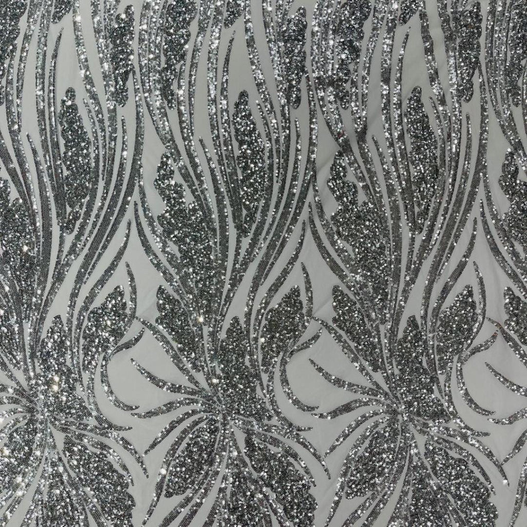 Silver Sapphire Sequin Embroidered Mesh Fabric – Luxury Blue Lace by the Yard – Couture Evening Dress, Prom & Bridal Fabric