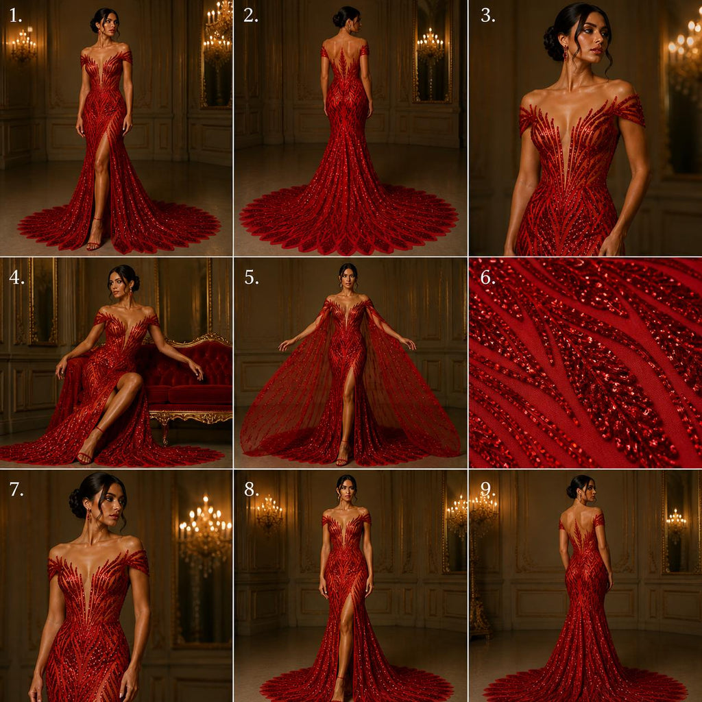 Red Sapphire Sequin Embroidered Mesh Fabric – Luxury Blue Lace by the Yard – Couture Evening Dress, Prom & Bridal Fabric